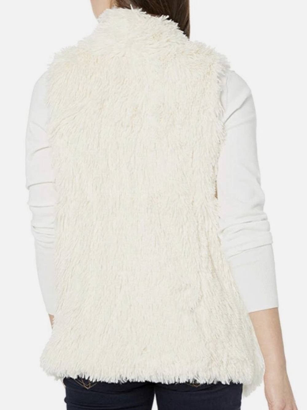 Democracy Sleeveless Draped Faux Fur Open Front Shaggy Waterfall Vest, Cream, M - Picture 3 of 8